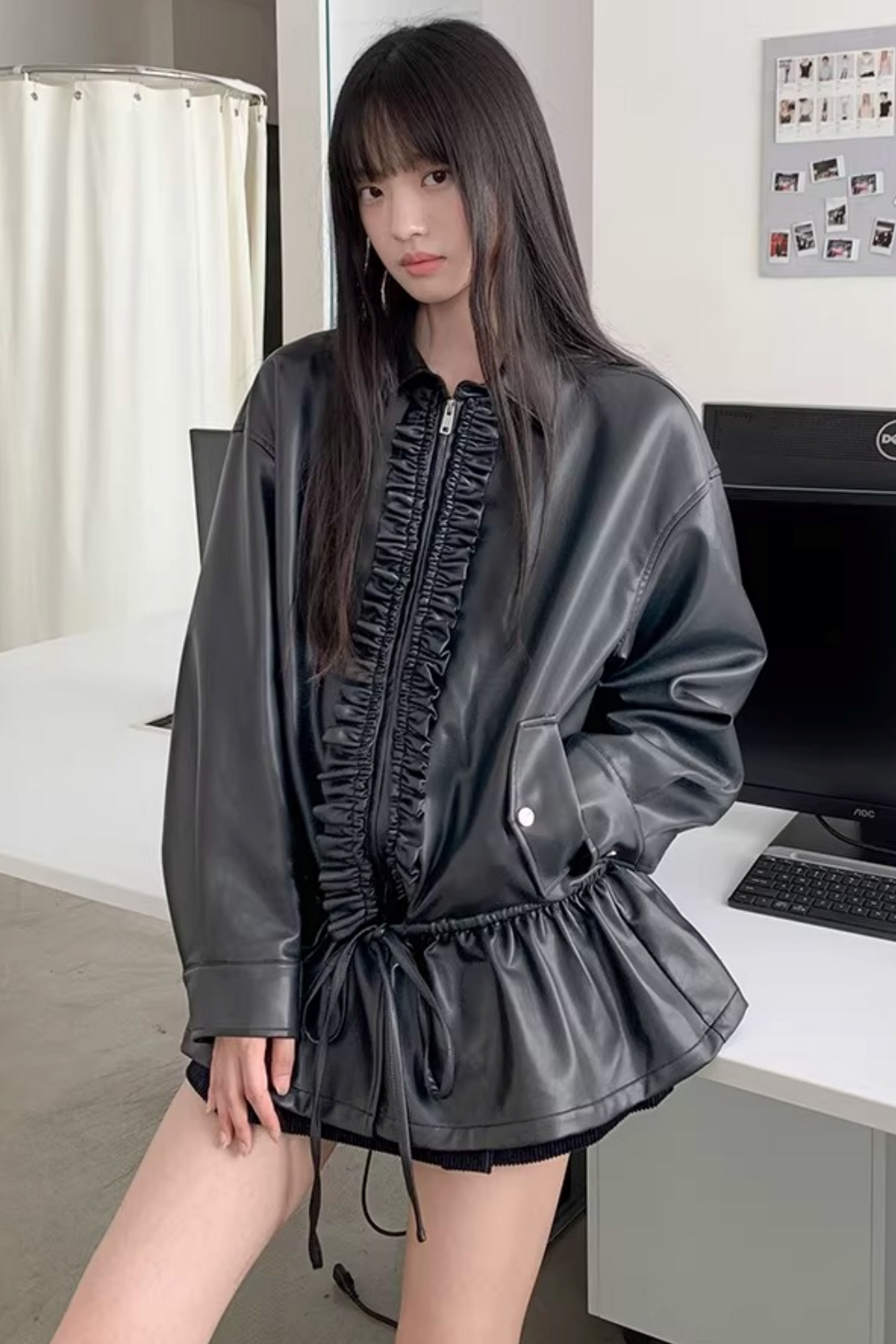 Reversible Ruffled Leather Jacket