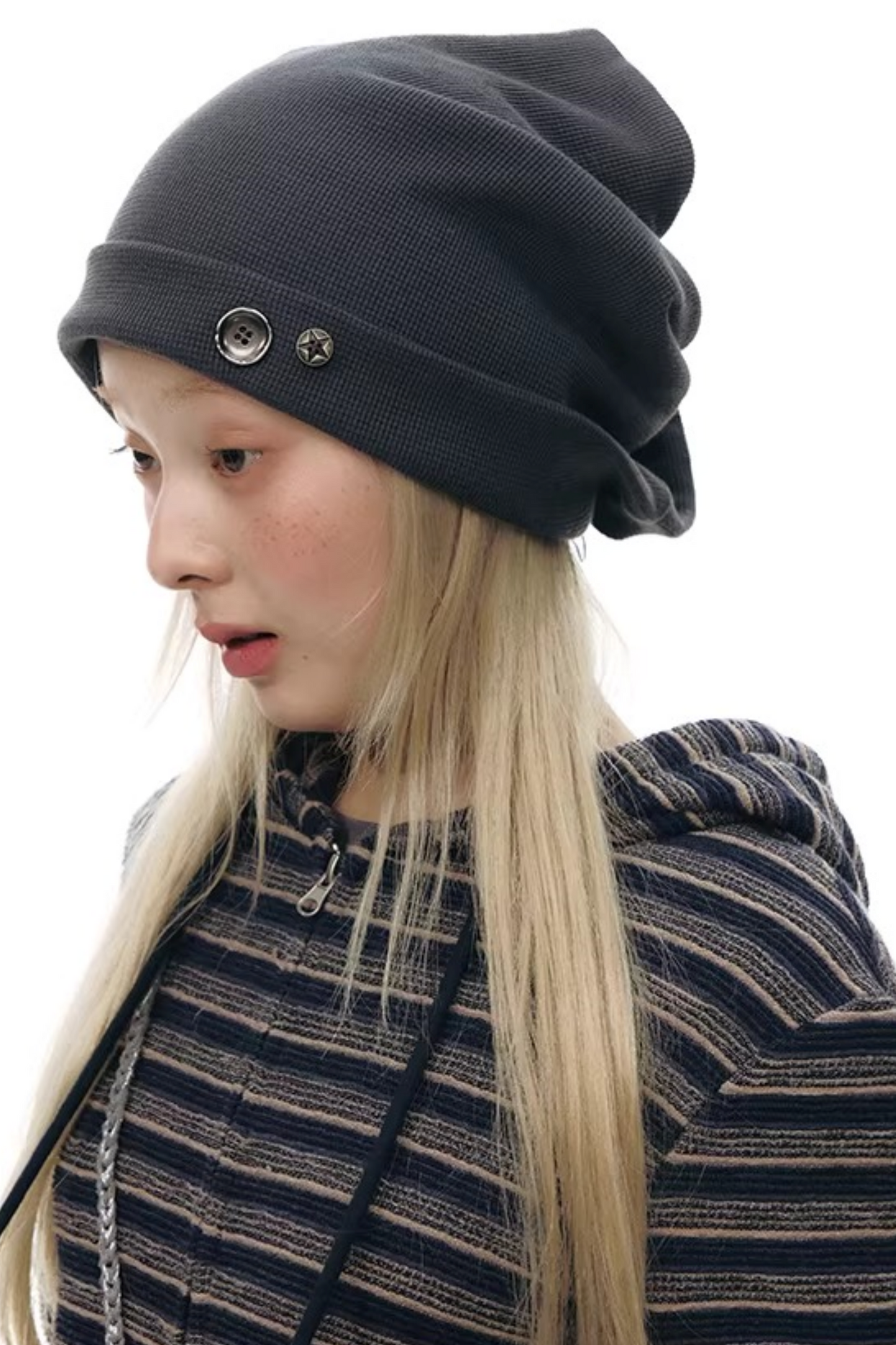 와플 니트 버튼 모자