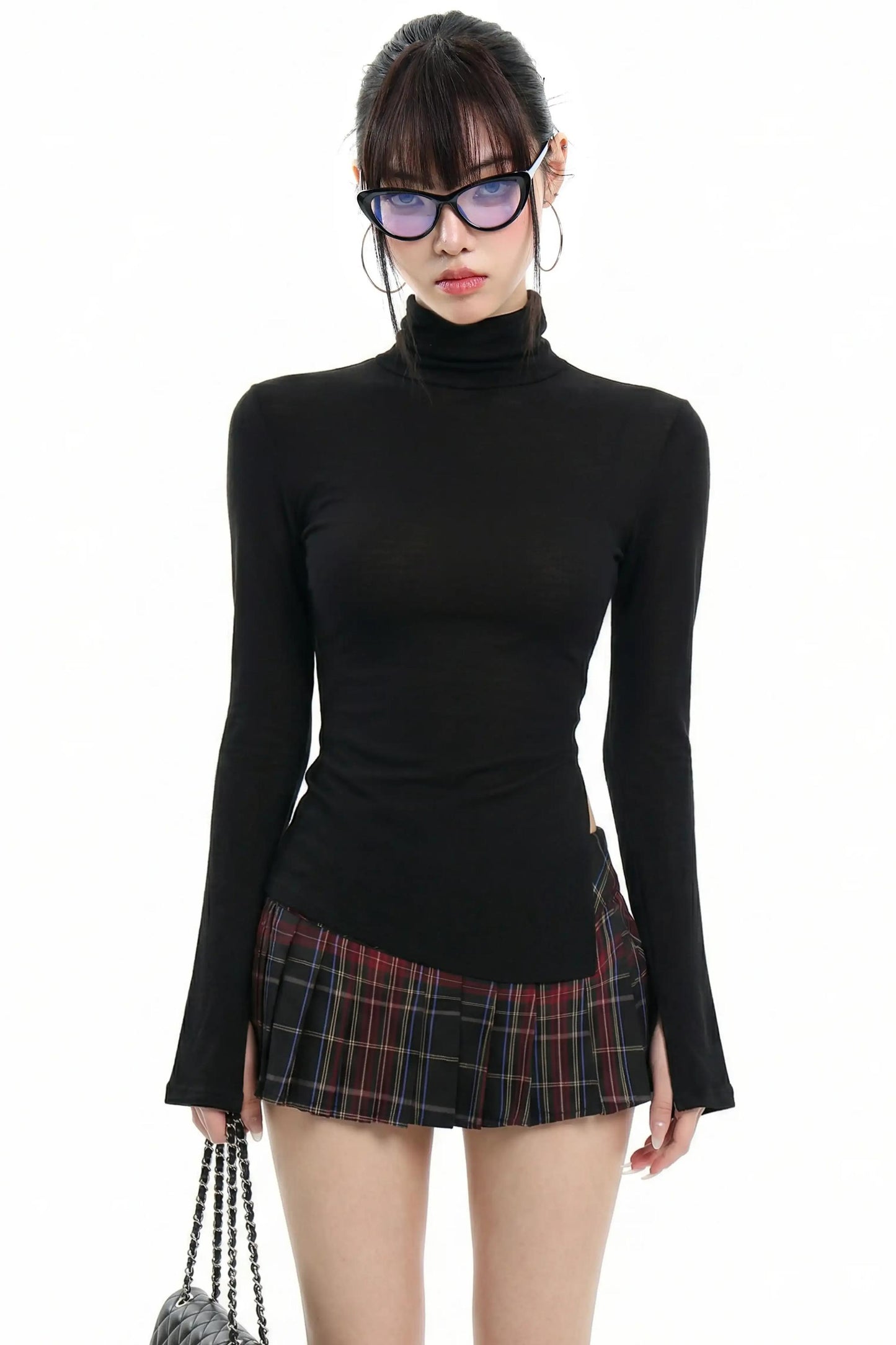 Black Rhinestone High Neck Top