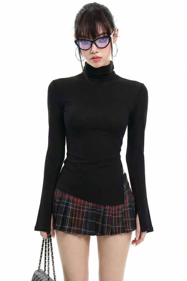 Black Rhinestone High Neck Top