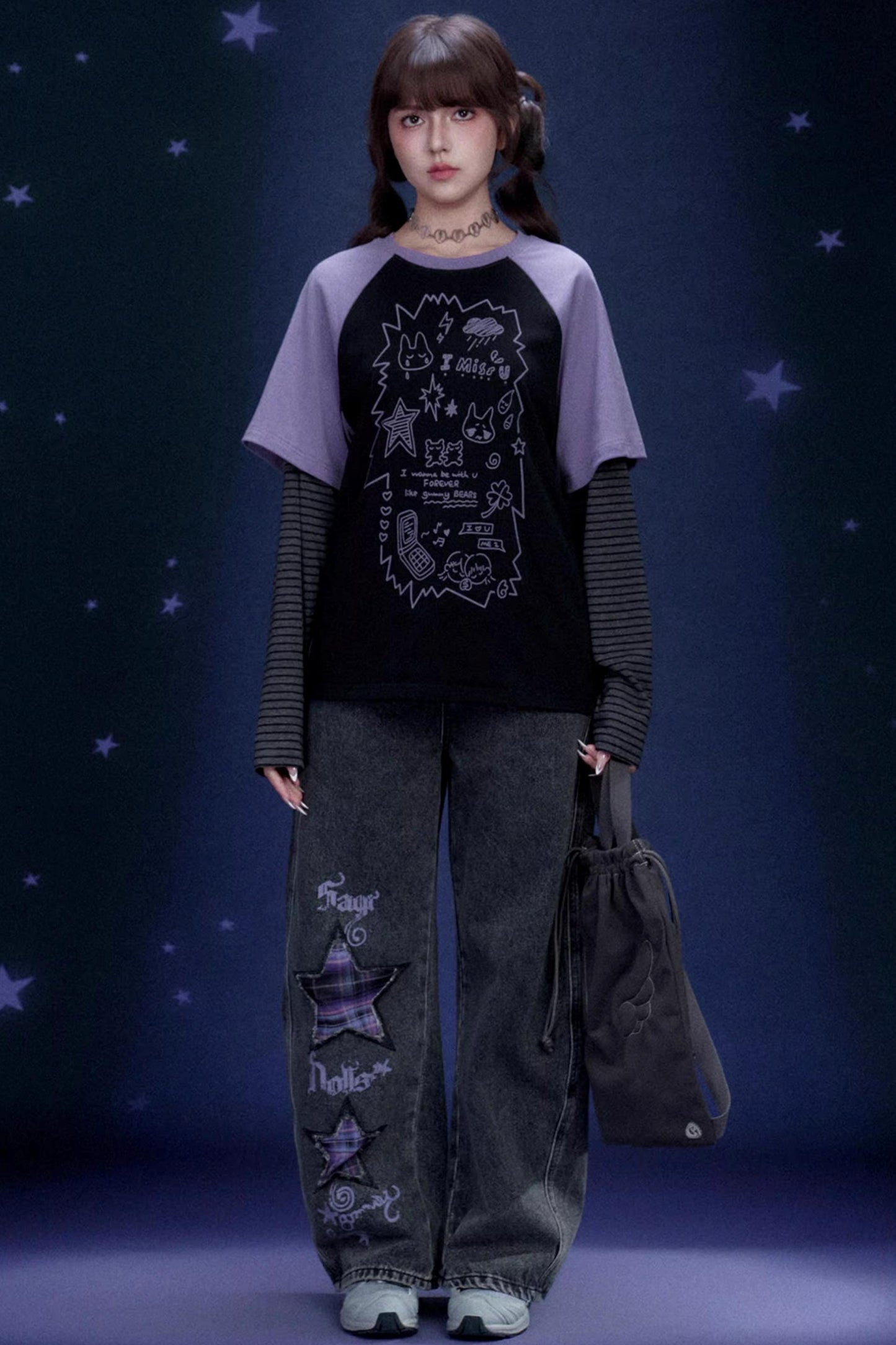 Graffiti Print Two-Piece T-Shirt Set-Up