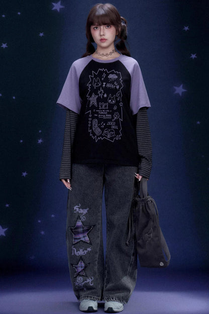 Graffiti Print Two-Piece T-Shirt Set-Up