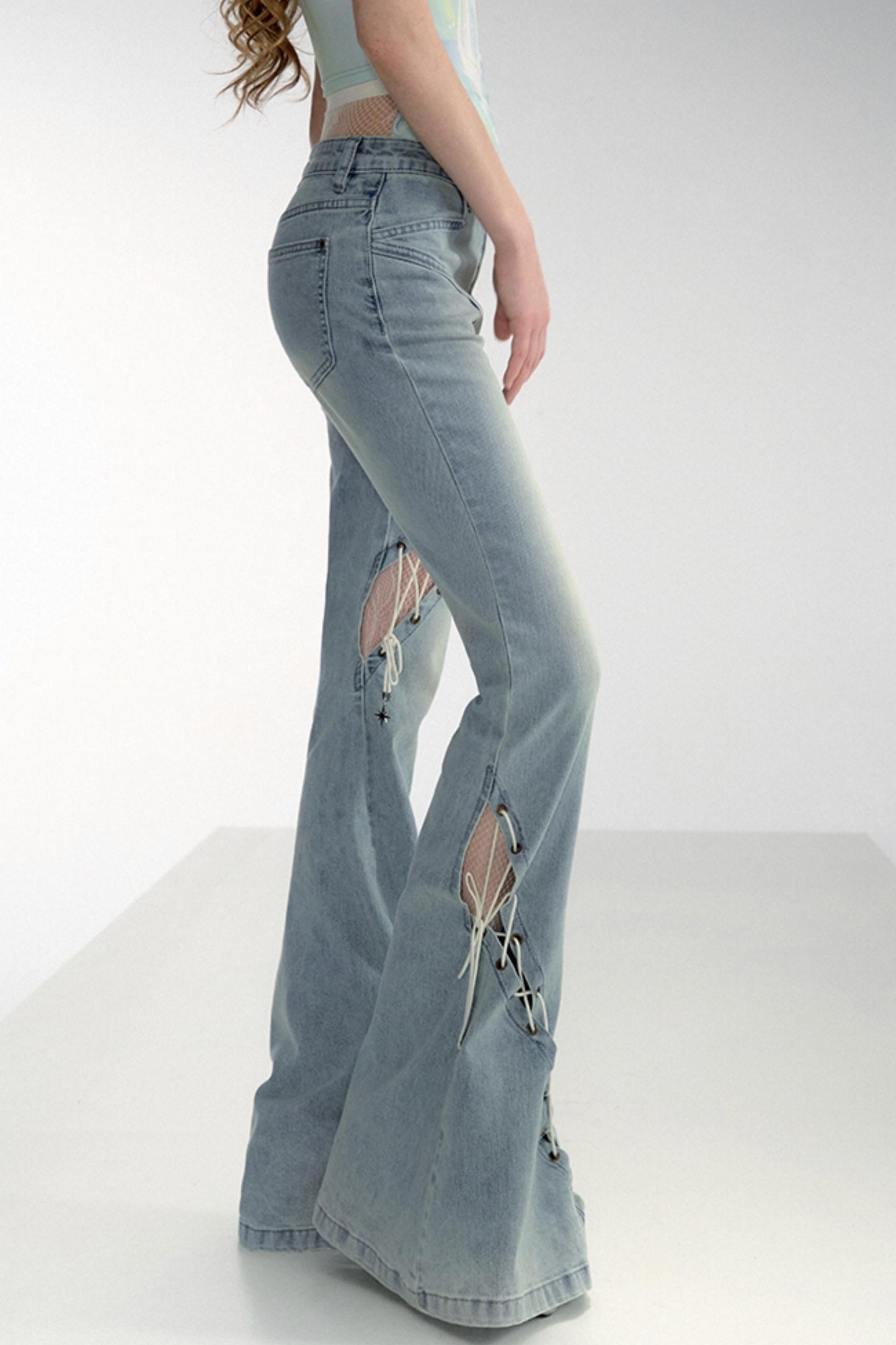 SMOKY WASHED ROPE FLARED JEANS