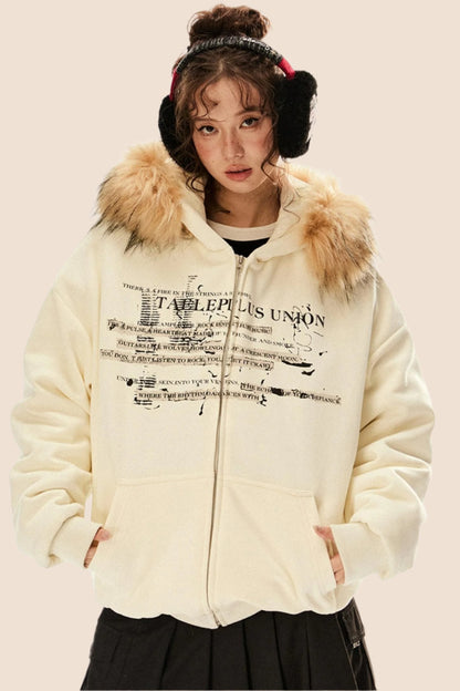 Loose Warm Fur Collar Sweatshirt