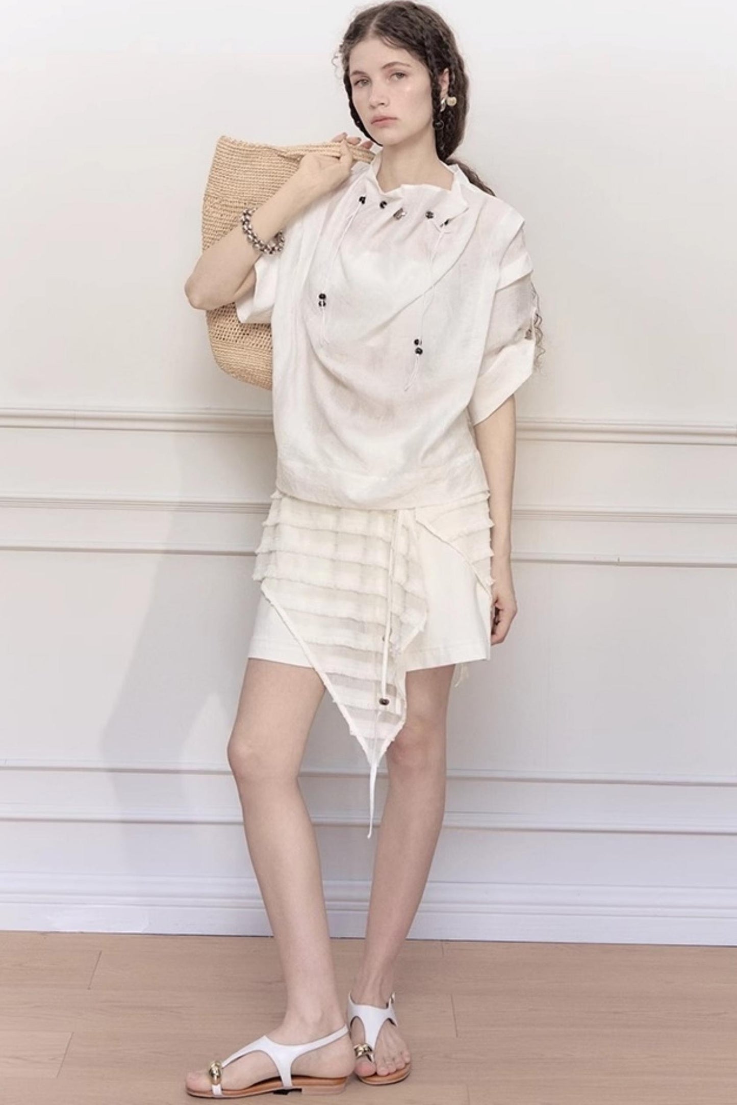 Bead-Embellished Wide-Leg Jeans