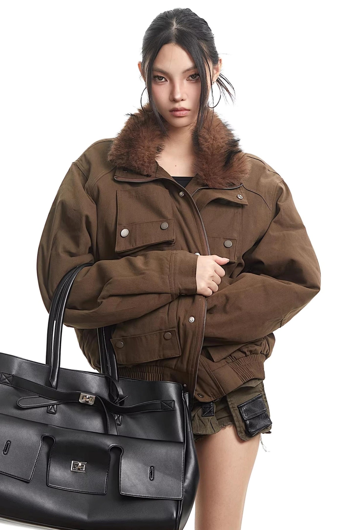 Dark Brown Fur Collar Jacket