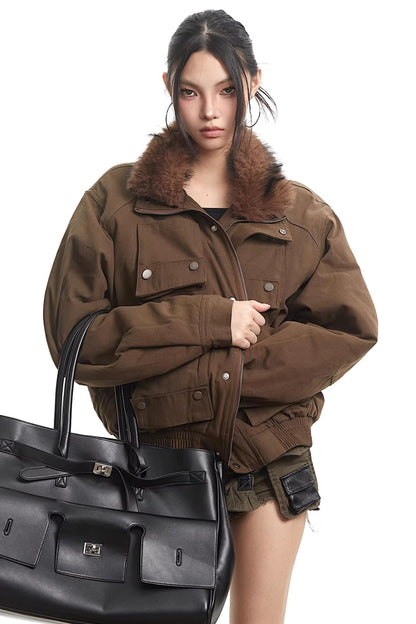 Dark Brown Fur Collar Jacket