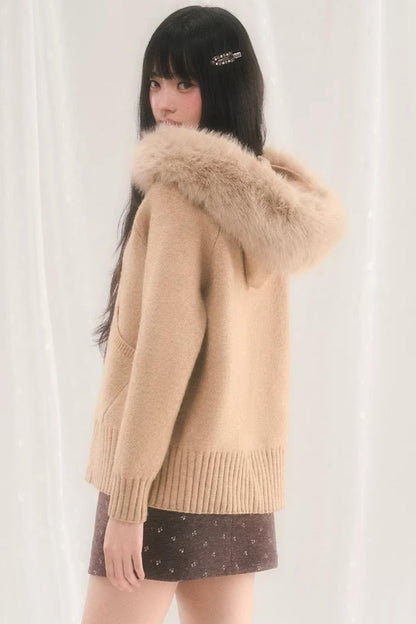 후드 니트 퍼 재킷