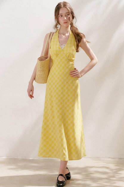 Staycation Plaid Halter Dress