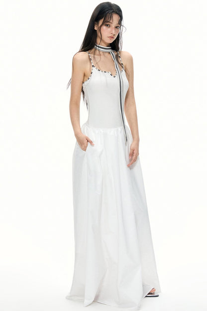 Summer White Halter Maxi Dress