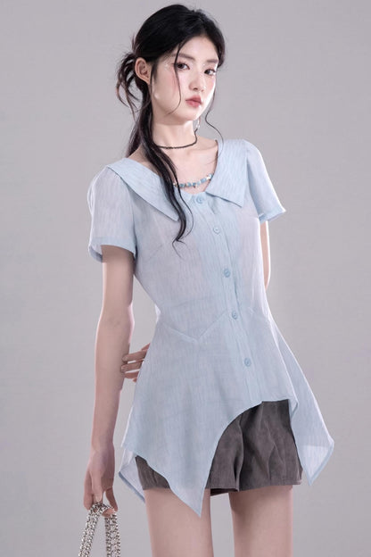 Blue Geometric Short Sleeve Shirt