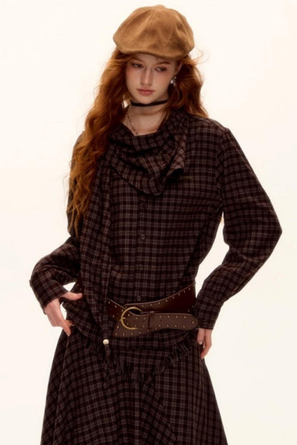 Retro Beaded Plaid Shirt Set-Up