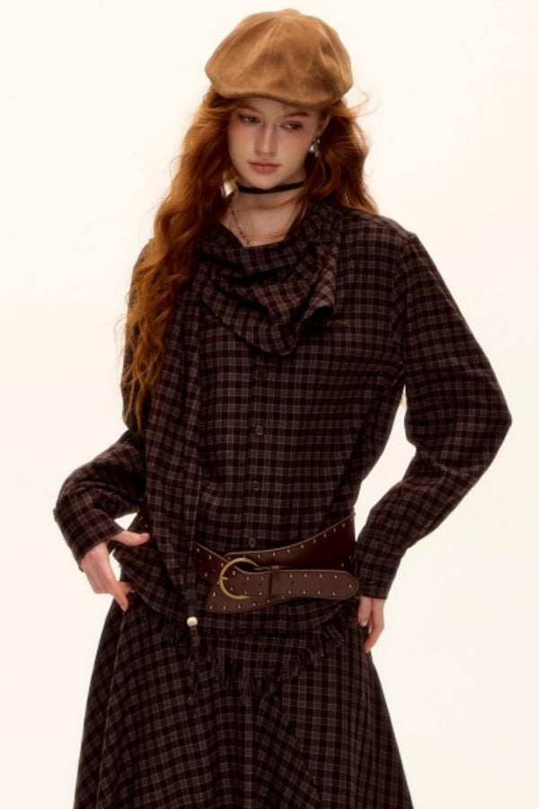 Retro Beaded Plaid Shirt Set-Up