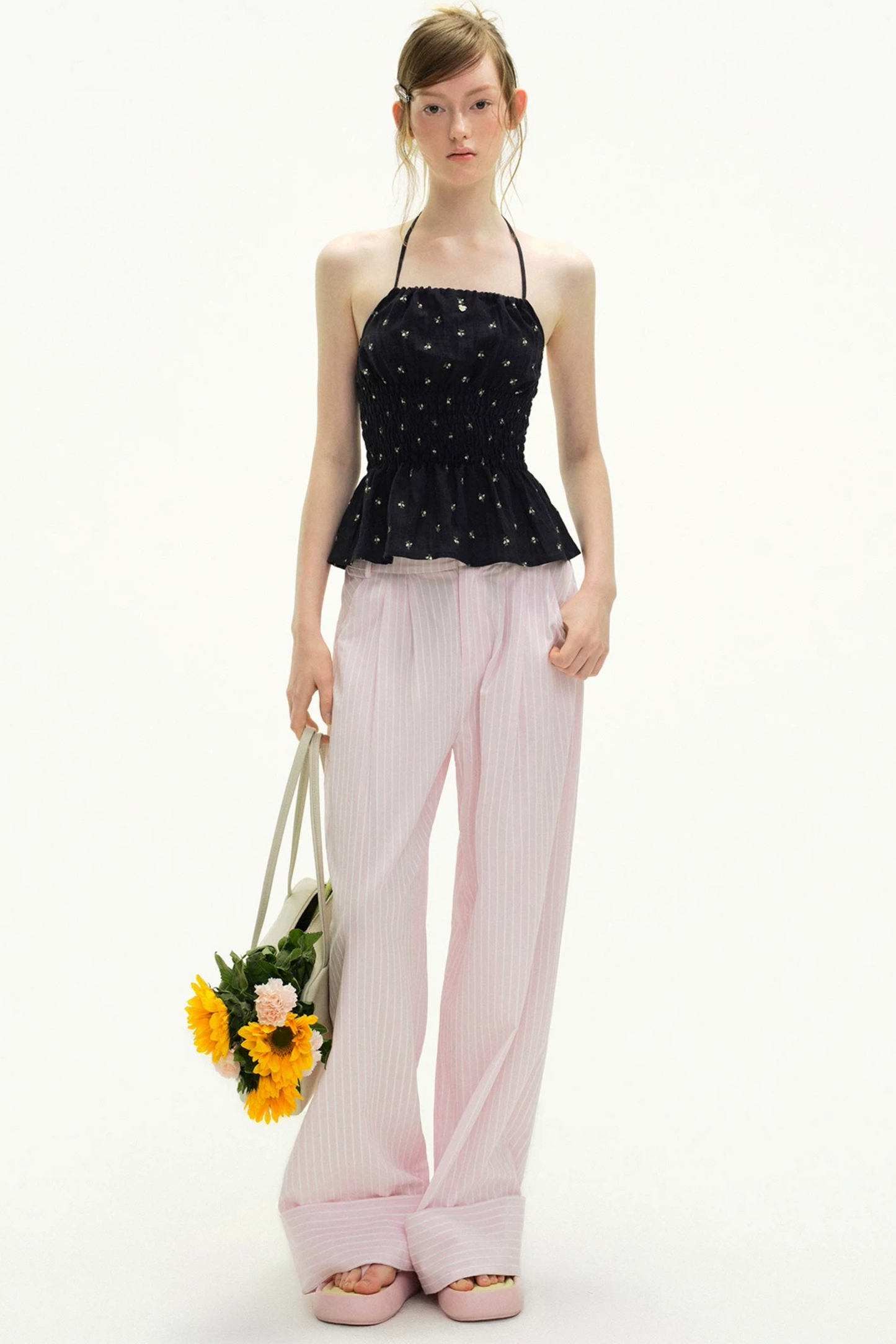 Pink Plaid Wide-Leg Pants
