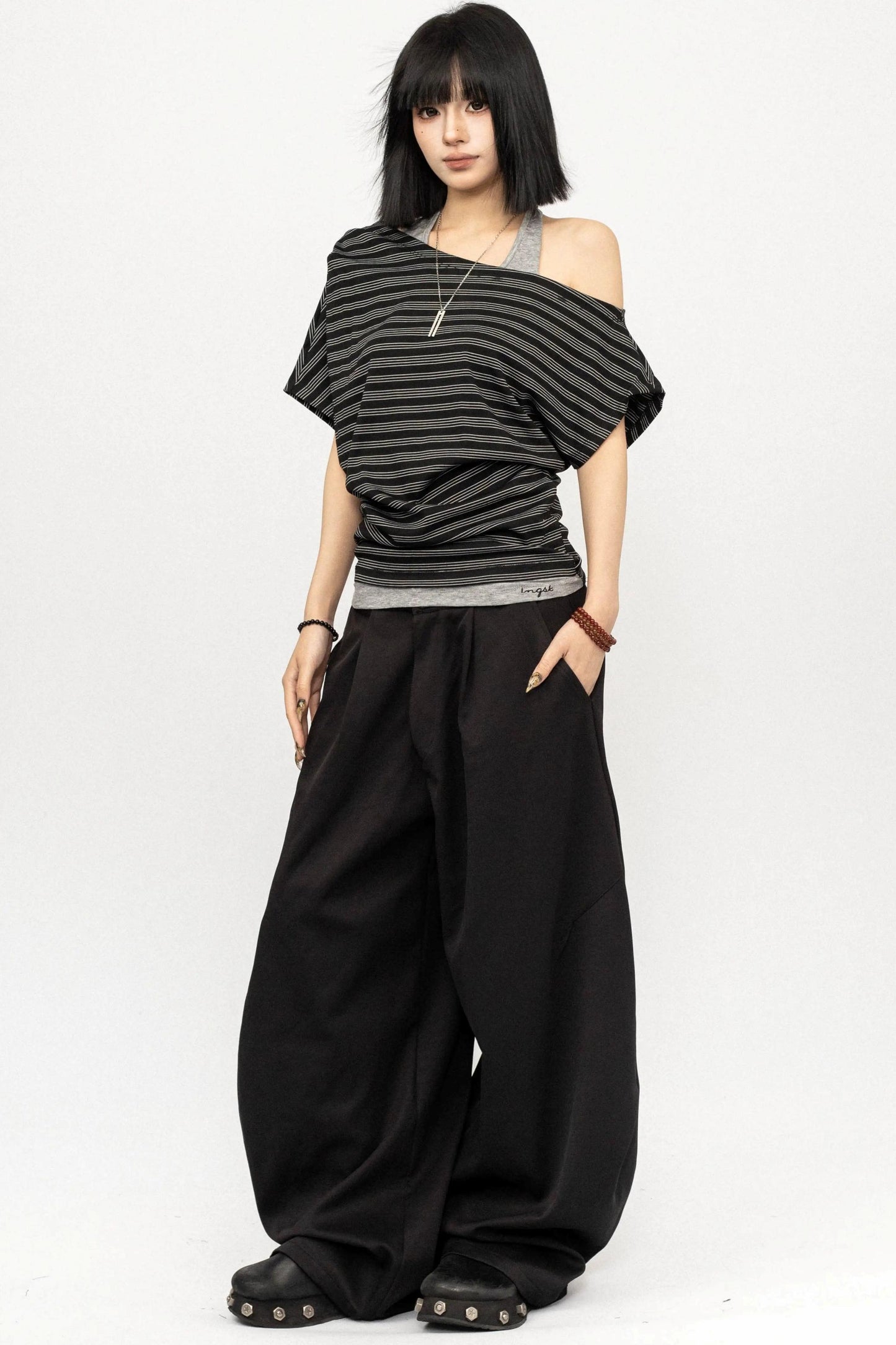 Retro-Gestreiftes-Asymmetrisches Oberteil