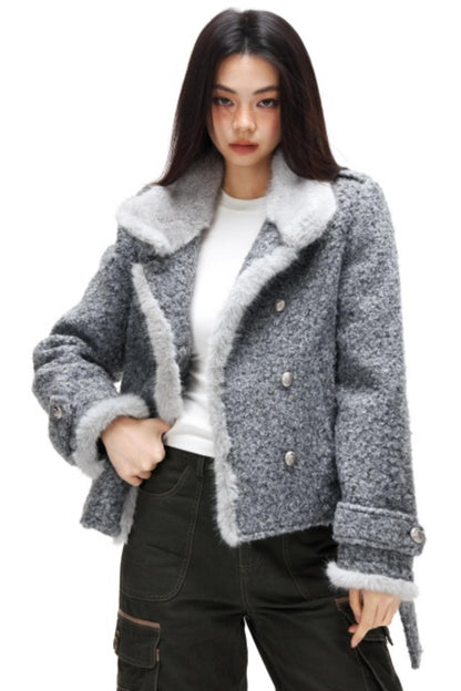 Retro Plush Patchwork Woolen Coat
