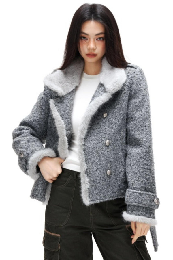 Retro Plush Patchwork Woolen Coat