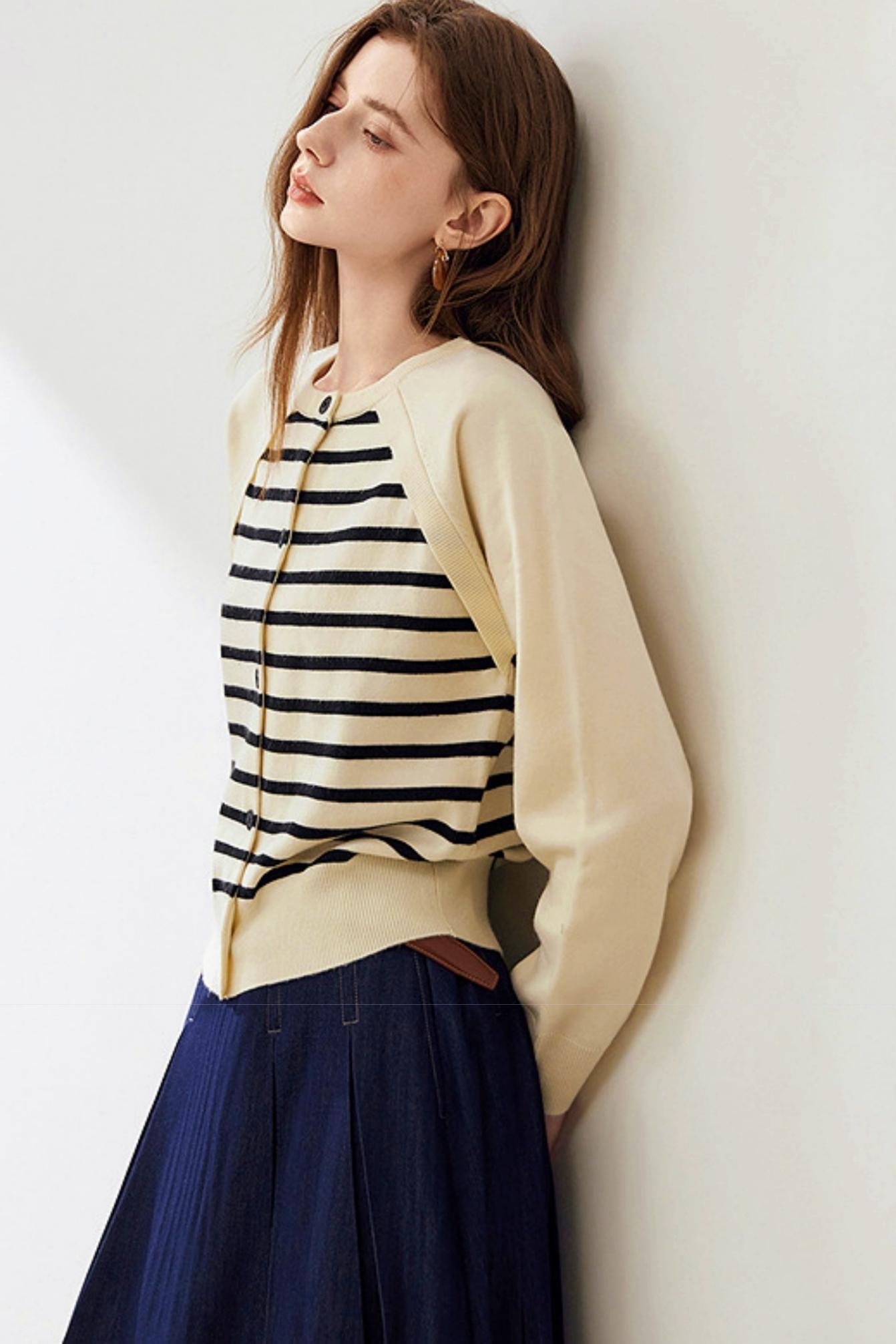 Raglan Sleeve Striped Knit Sweater