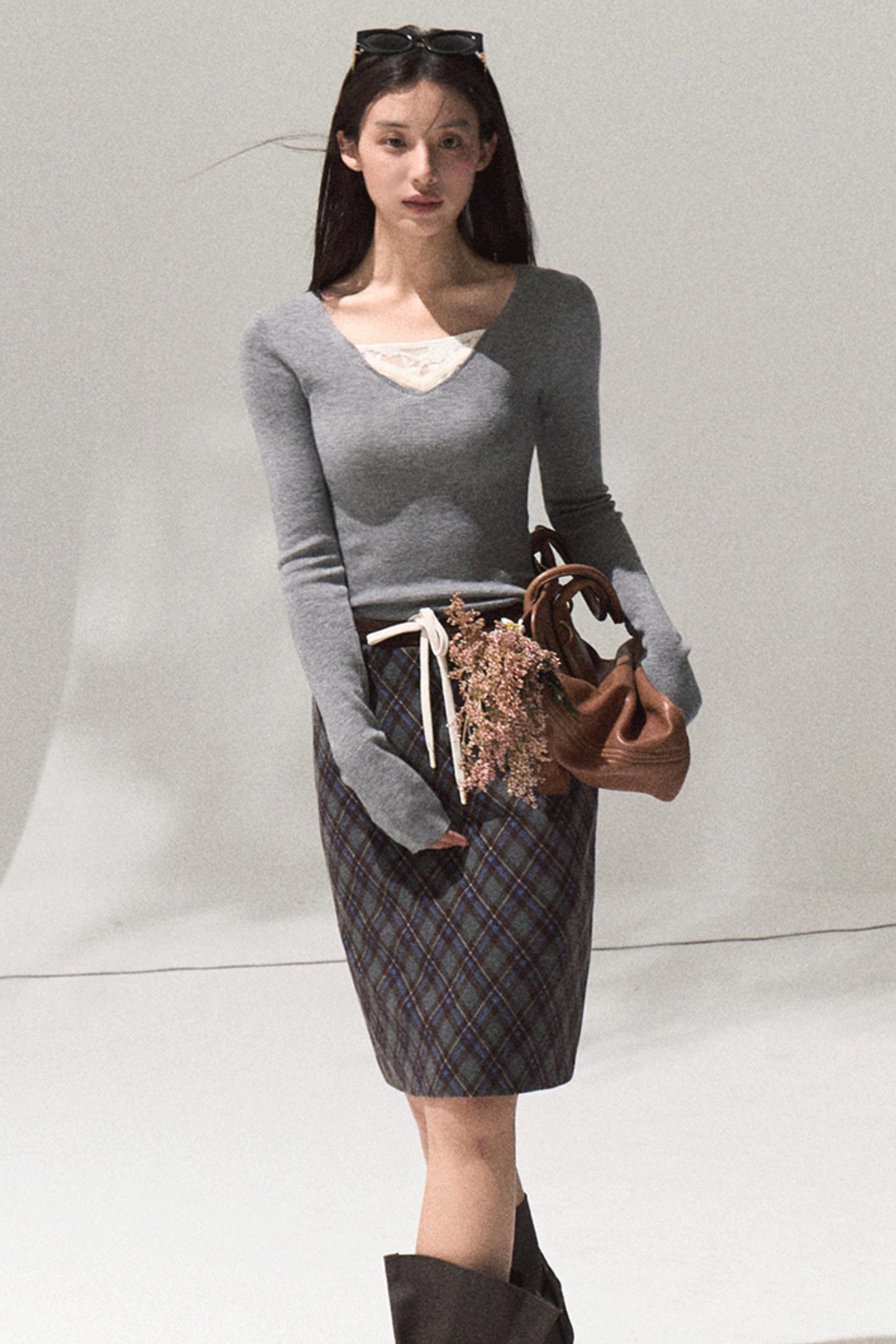 Skin Lace Wool Knit Sleeve Sweater Top