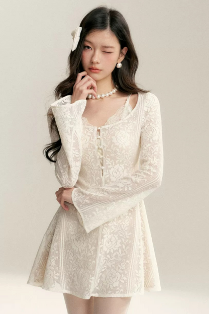 Hollow-Out Jacquard Lace Dress