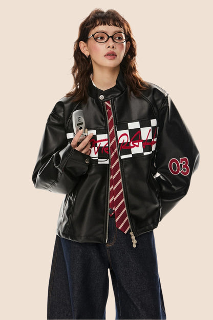 Racing Style Loose Biker Jacket