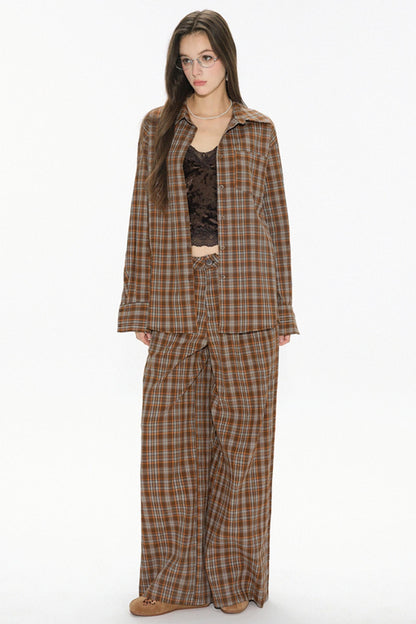 Brown Check Wide Leg Trousers Jacket Set-Up