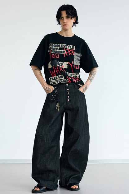 Wide-Leg Curved Knife Jeans