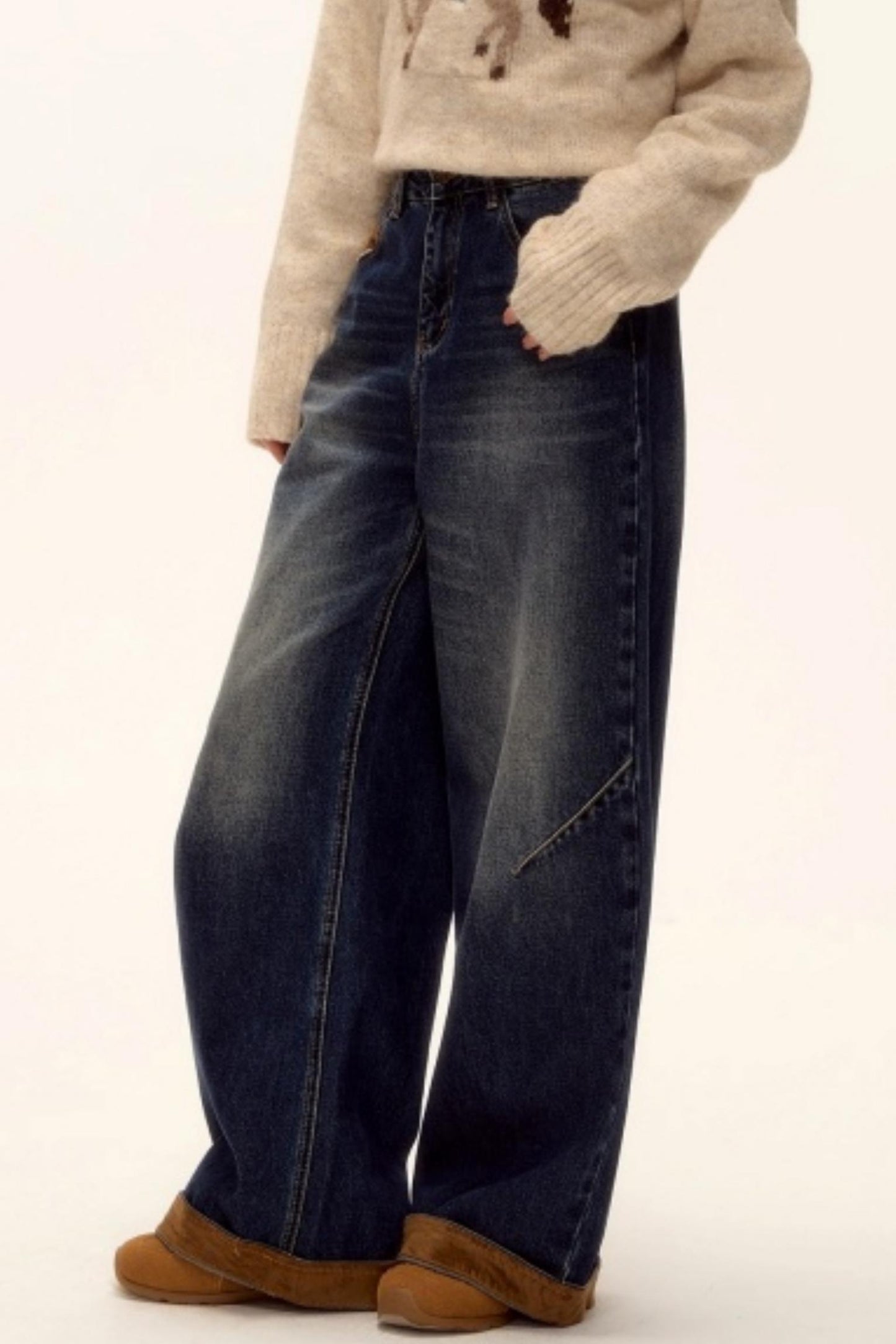 Suede Patchwork Denim Pants