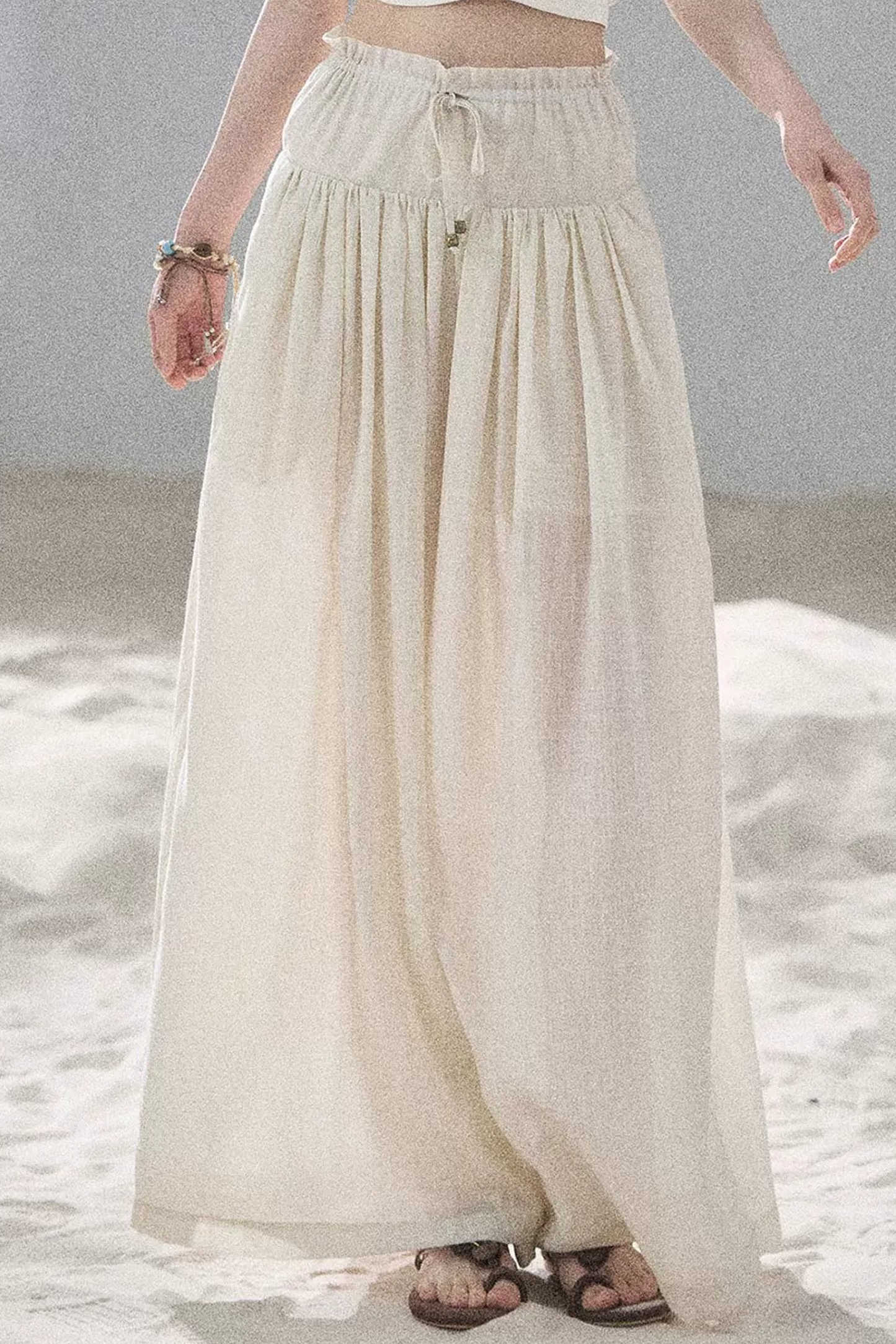 Watercolor Chiffon Wide-Leg Pants