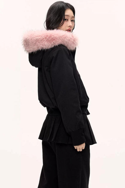 Burgundy Black Fur Collar Coat Set-Up