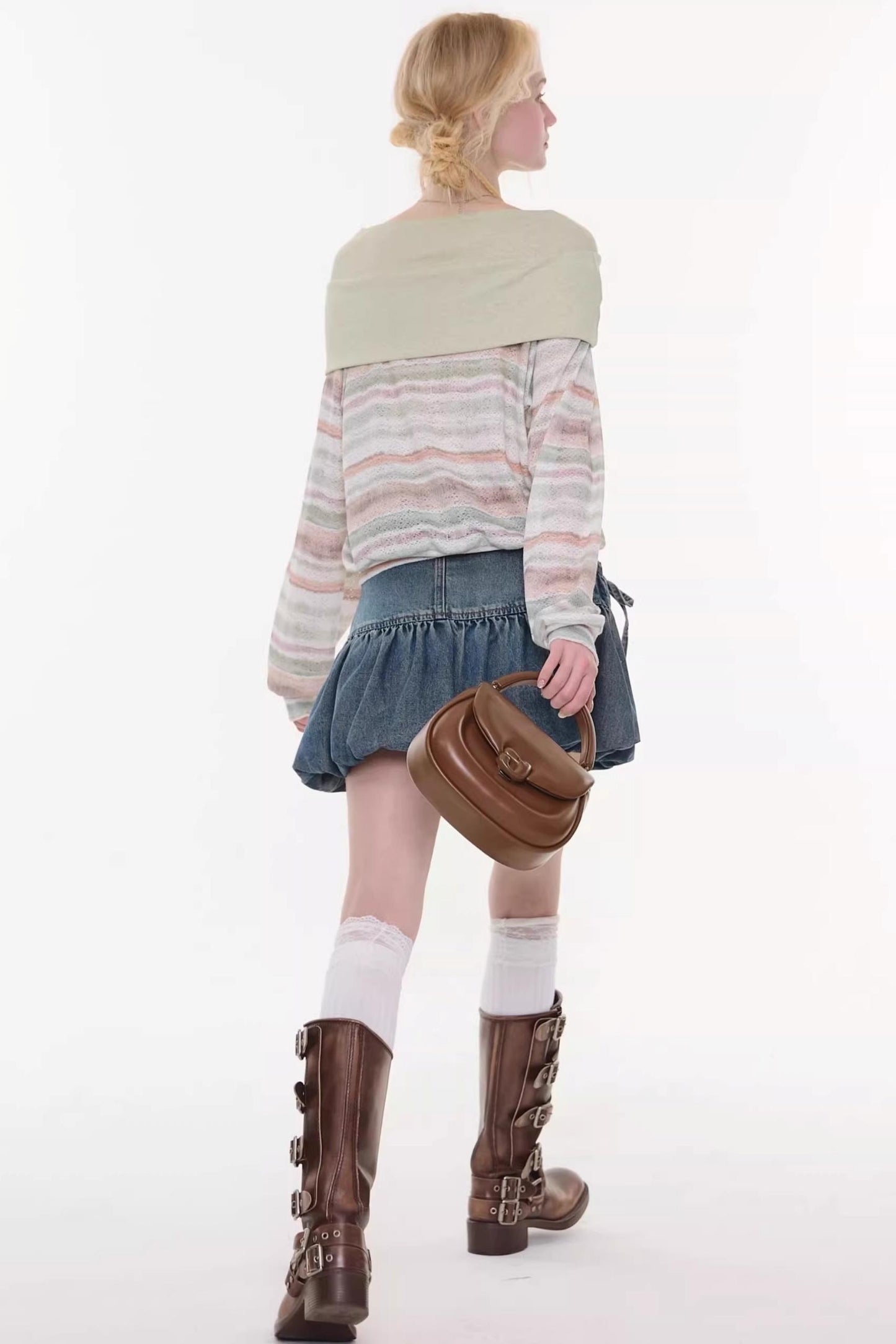 Sweet Bubble Bowknot Denim Skirt