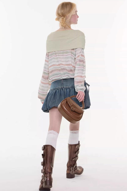 Sweet Bubble Bowknot Denim Skirt