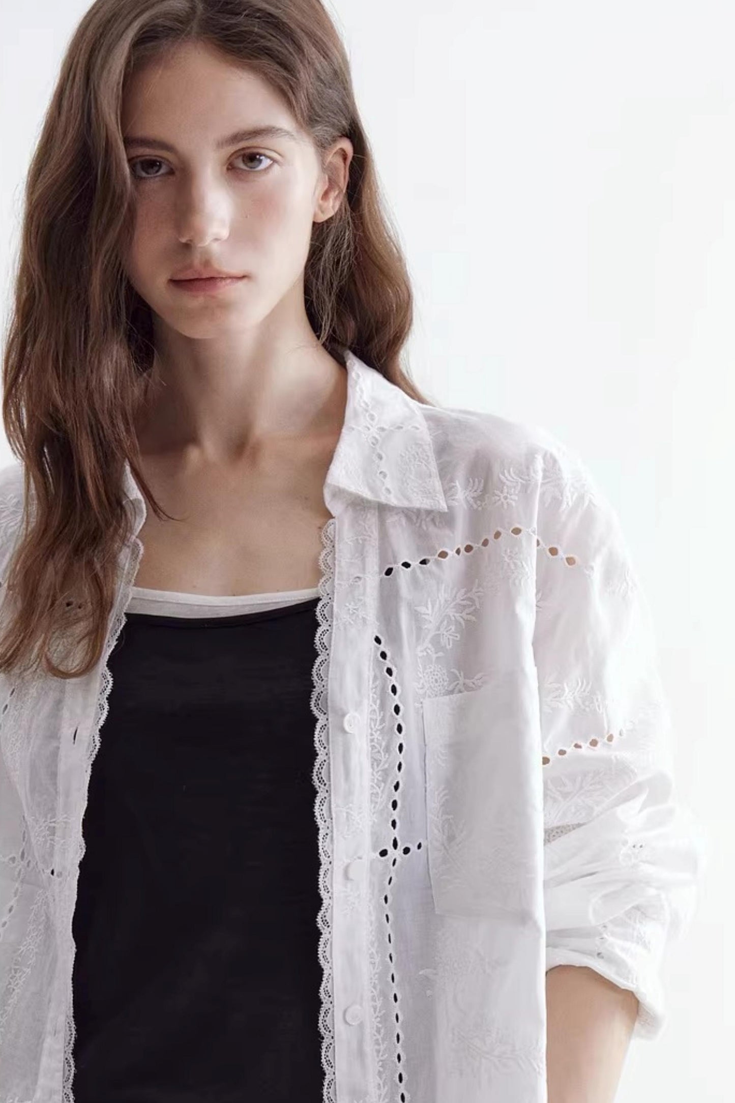 Hollow Embroidery Lace Shirt