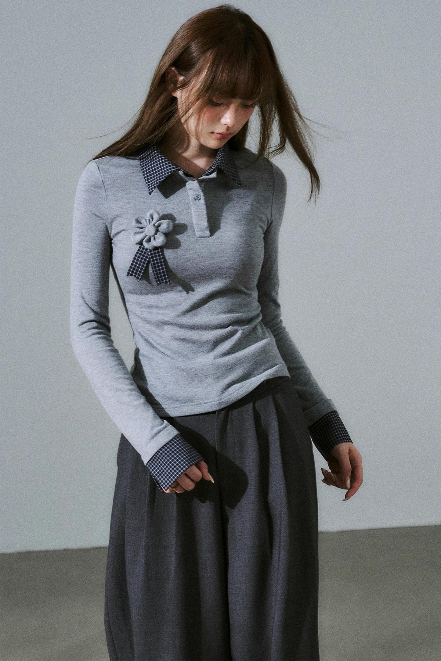 Quiet Plaid Long-sleeved Shirt