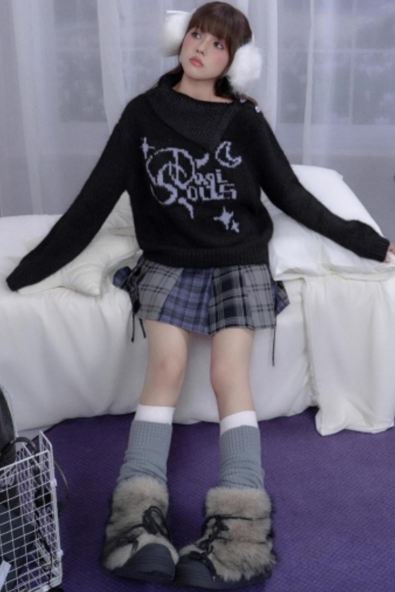 High-Necked Jacquard Sweater