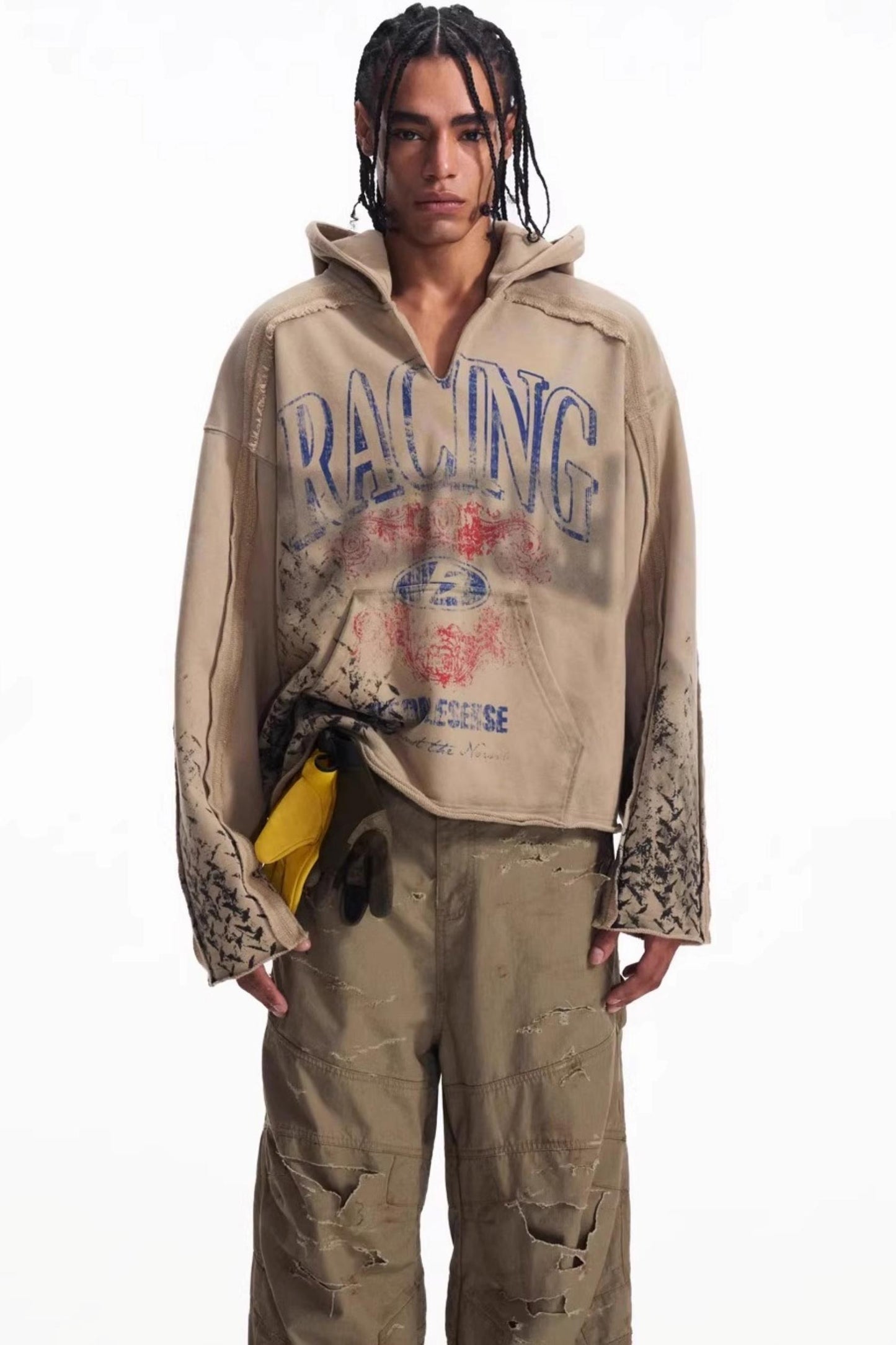 Vintage Racing Print Hooded Sweatshirt