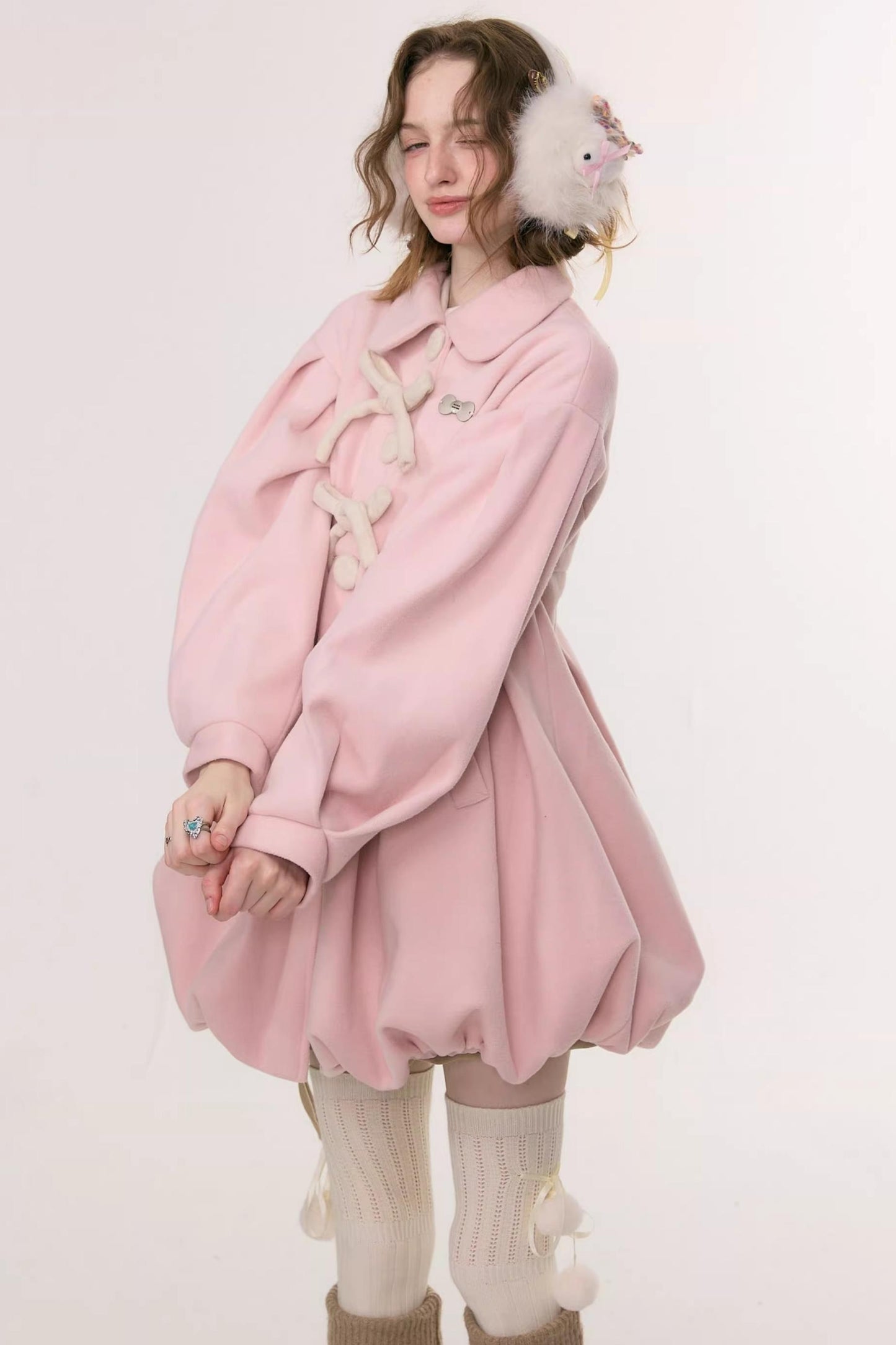 Bowknot Doll Collar Woolen Coat