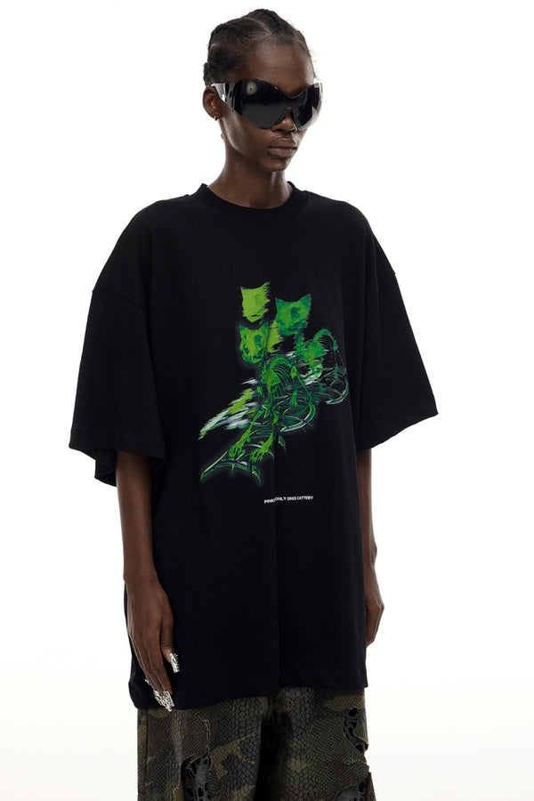 Cat Skeleton Print T-Shirt