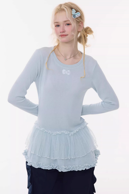 Lace Pleated Polka Dot Top