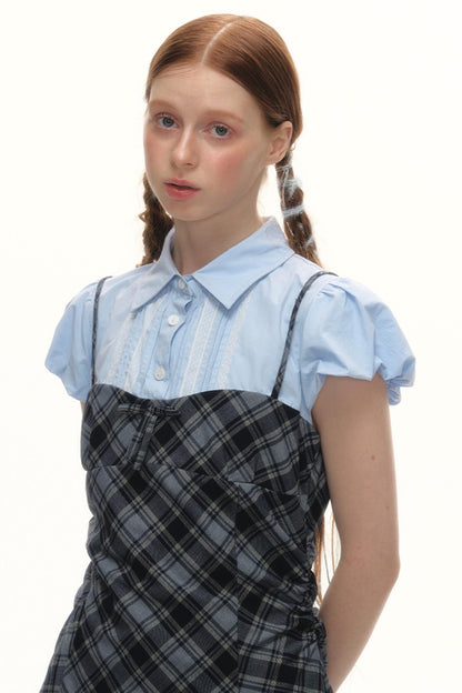 Plaid Bubble Sleeve Dress