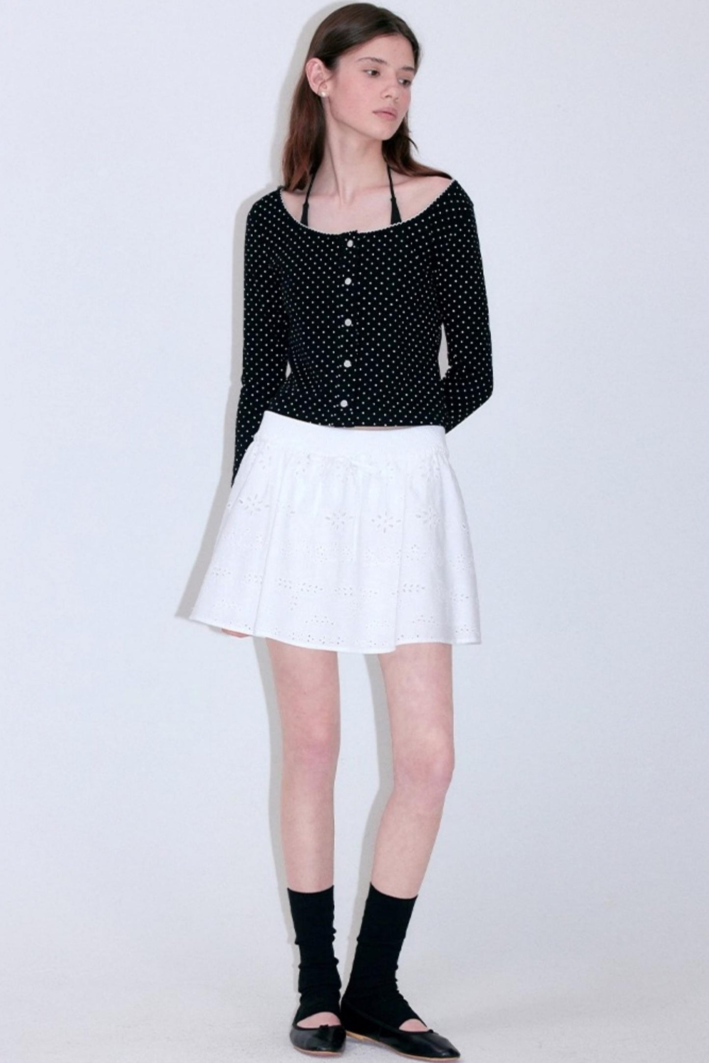 French Romantic Polka Dot Knitted Blouse