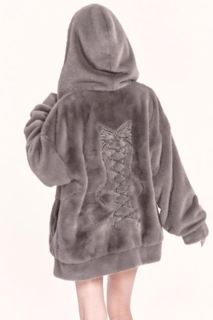 Plush Embroidered Hooded Jacket