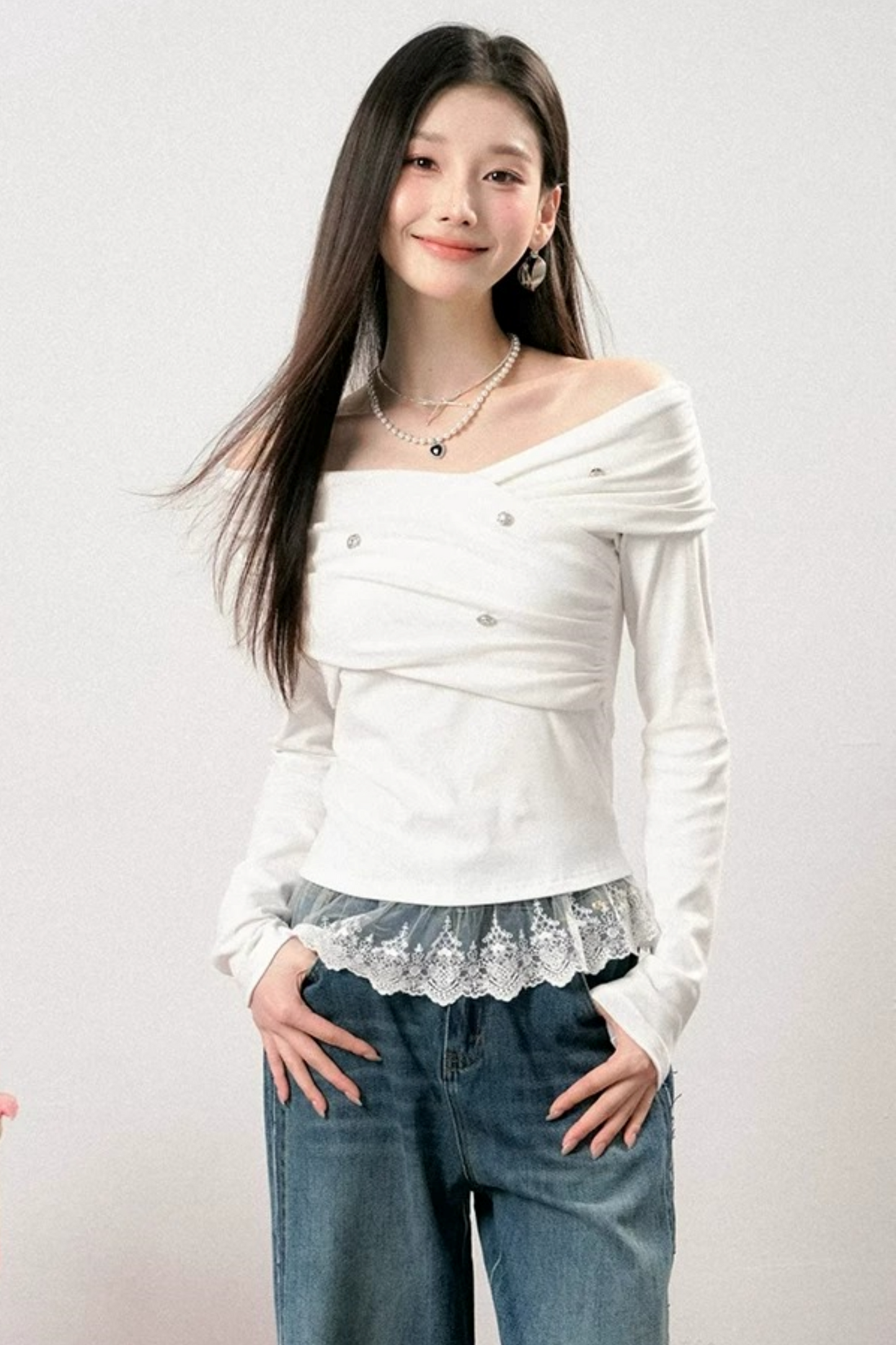 Off-Shoulder Lace Asymmetrical Top