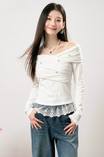 Off-Shoulder Lace Asymmetrical Top