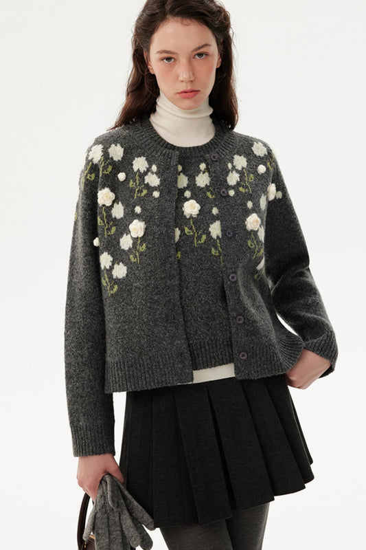 Handmade Flower Knitted Cardigan Set-Up
