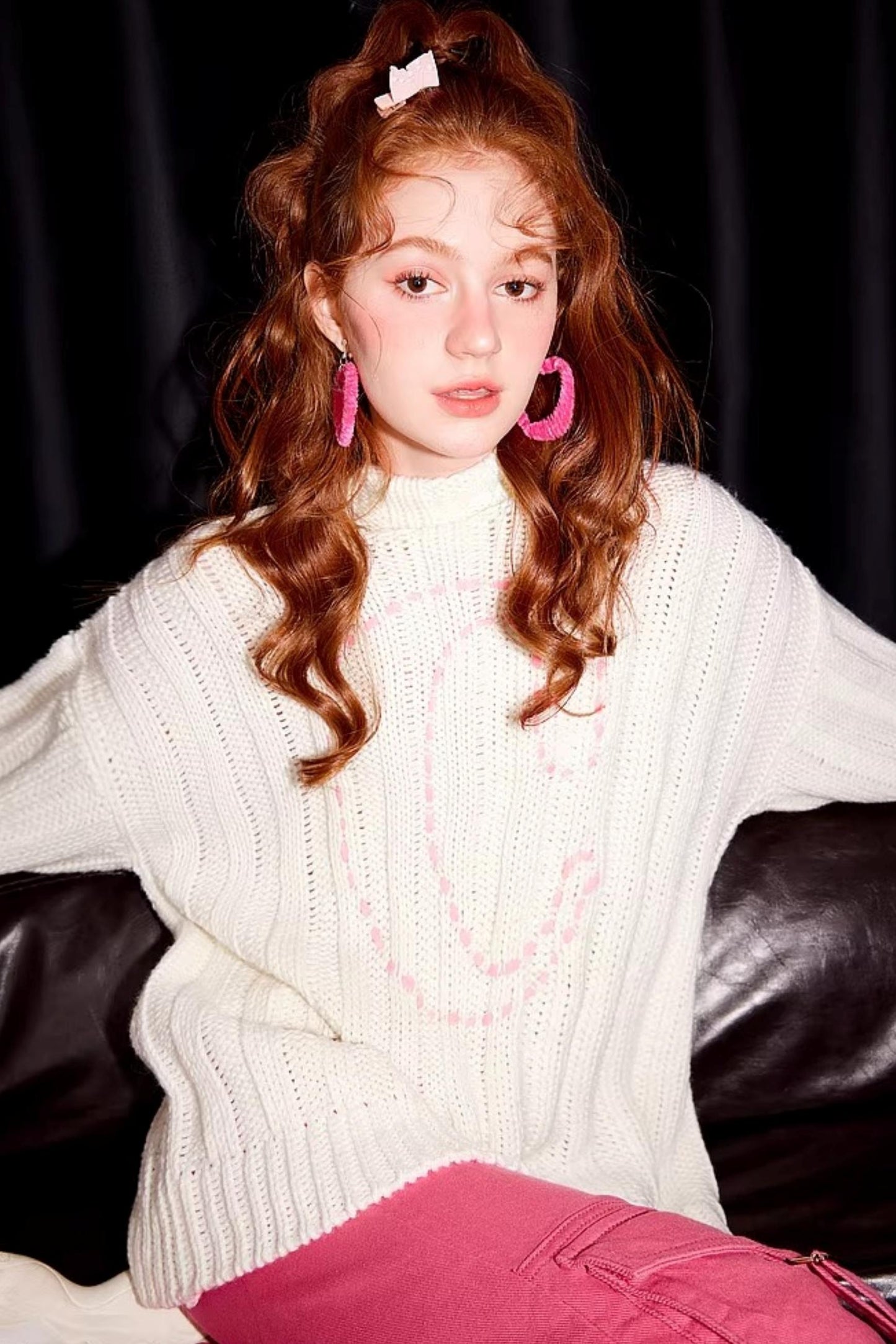 Apricot White Knit Sweater