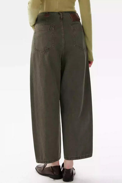 Vintage Green Cotton Wide-Leg Pants