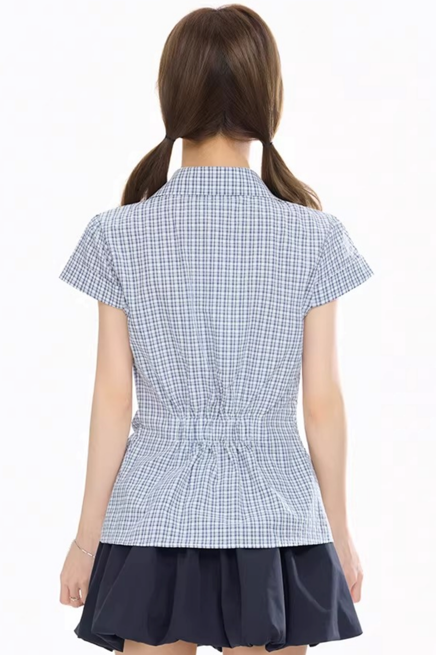 Plaid Waist-Cinching Blouse