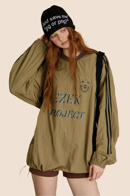 EZEK American Vintage Gestreifte Ärmel Nähte Kontrast Lange Ärmel Pullover Sweatshirt Damen Lose Beiläufige Design Sense Top Trendy