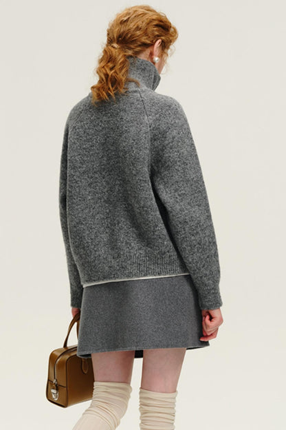 Gray Double Zipper Stand Collar Cardigan